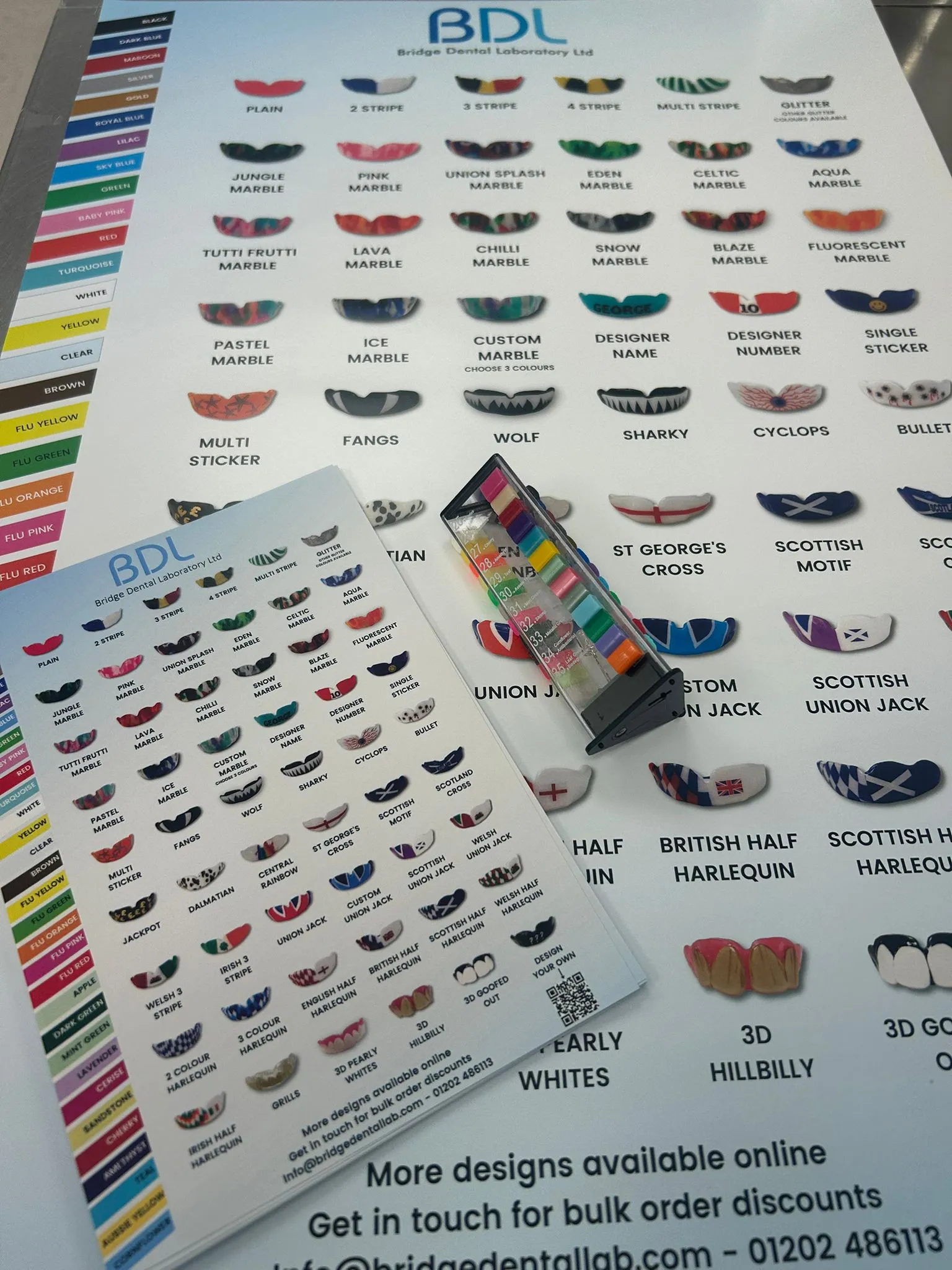 A poster of ready-made gumshield designs